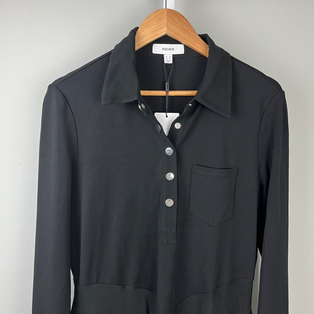 Reiss Rosina Black Jersey Maxi Polo Dress Womens 10 Long Sleeve New NWT - Picture 3 of 8